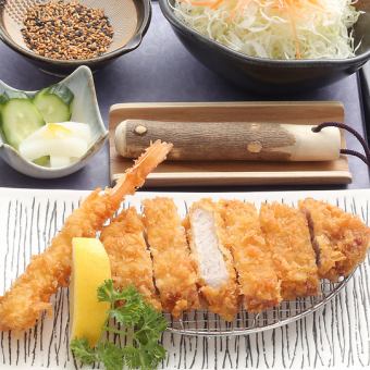 Loin cutlet and fried shrimp set meal