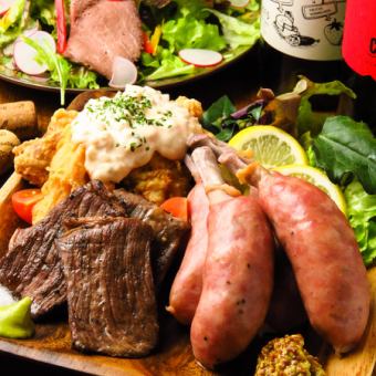 歓送迎会におすすめ！生ビール★肉3種盛.牛ステーキ等【肉バルコース】3H飲放+13品4500円(税込)