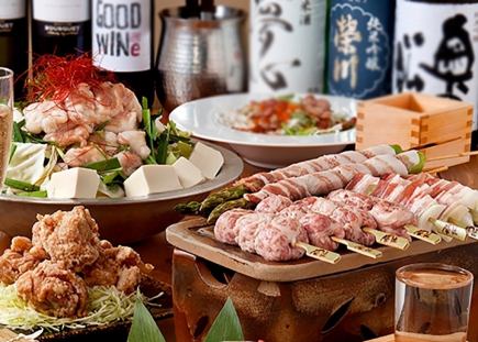 博多不动烤鸡串套餐(12道菜)6000日元 + 2小时畅饮6000日元