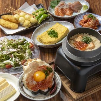 All seats are private rooms ■ 120 minutes all-you-can-drink included ■ 8 dishes including shrimp and crab battle, tempura assortment, and kamameshi (rice cooked in a pot) 4500 yen ⇒ 3500 yen
