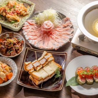 【生付き飲み放題　6000円　全6品】飛騨豚のしゃぶしゃぶコース　