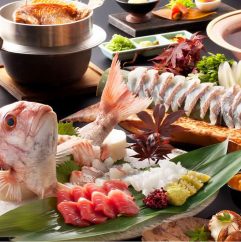 ≪宴會滿意度No.1≫ 使用大量海鮮和山產的時尚HIBIKI套餐，包括3小時無限暢飲4,480日元！