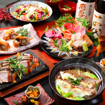 [Enjoy seafood & horse sashimi] + Choice of hotpot "Kasumi Course" 9 dishes + 2.5 hours all-you-can-drink 4,490 yen