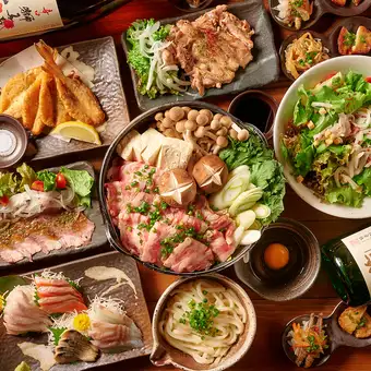 ★Perfect for your 2026 year-end party!★ [Sakura Course] Choose from 2 types of hot pot & 8 dishes + 3 hours of all-you-can-drink for ¥3990 ⇒ ¥3490