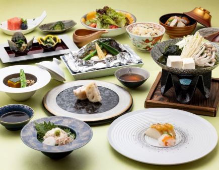 【ヴィーガン会席~Japanese Vegan Course~】汲み上げ湯葉、蓮根鋏揚げなど全12品 6600円(税込)
