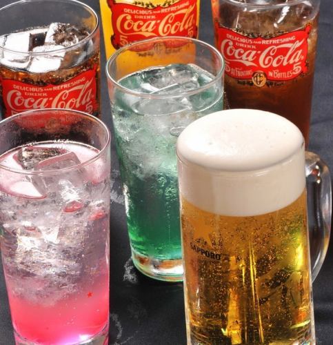 生啤酒440日元（含税）。不喝汽水的客人可以无限畅饮！