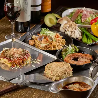 コース料理7品に+ 【お好み焼き食べ放題!2時間30分飲み放題付】 やぽんコース平日プラン