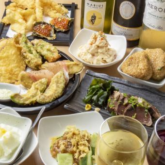 Reservations can be made on the same day ☆ [Includes 1 drink] Casual course ⇒ 3,000 yen! Total of 13 dishes including 8 types of popular tempura and a finishing dish