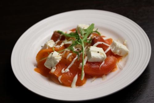 Smoked salmon and cream cheese carpaccio