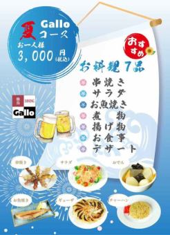 【Gallo夏コース】自慢の串焼き5本に、選べる煮込み&お食事など全7品 お一人様/3000円(税込)