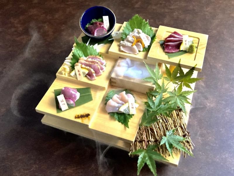 Be sure to try the fresh Jitokko chicken sashimi platter.