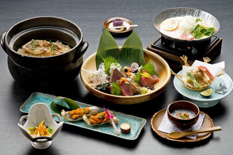 [Lunch course] 9 dishes including tofu and yuba, dried shrimp and whitebait hotpot, and wild sea bream rice, 3,300 yen (tax included)