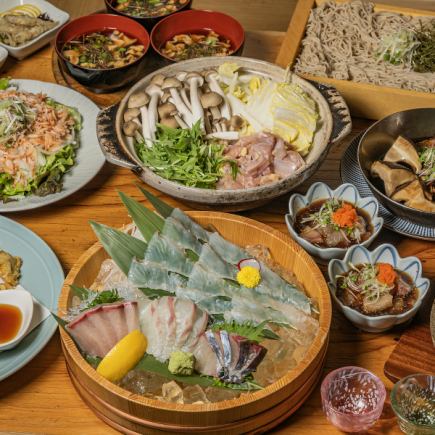 【歓送迎会】定番コース☆平目のてっさと酒蒸し、名物鶏天等、大分食材を使用した定番コース！