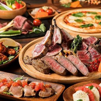 25年秋の新作コース！【3H食べ飲み放題】〈全12品〉炭火焼BBQ肉&ピザ盛りモリコース4,490円