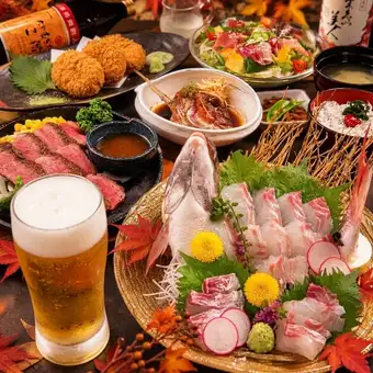 [Recovery Support Discount] Sunday to Thursday only! 120-minute all-you-can-drink with whole sea bream sashimi & beef sirloin steak + 8 dishes 5000 ⇒ 4000 yen (tax included)