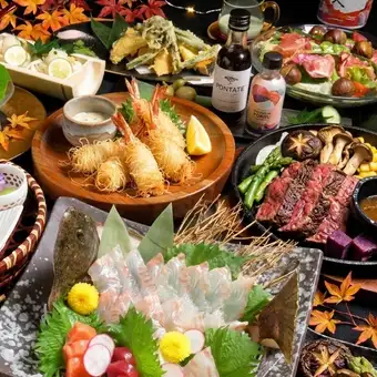 [Support Discount] Super fresh! Whole flounder sashimi & beef sirloin steak included! 120-minute all-you-can-drink + 9 dishes 6000 → 5000 yen (tax included)