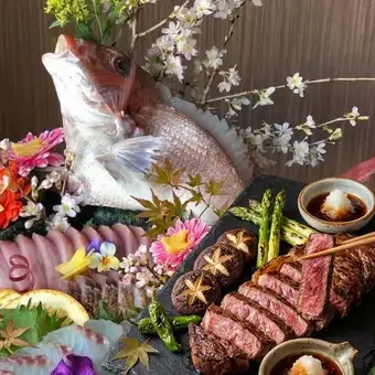 [Private room guaranteed] Carefully selected ingredients! Whole sea bream sashimi, sashimi platter & Wao steak included! 120 minutes of all-you-can-drink + 10 dishes for 6,000 yen (tax included)