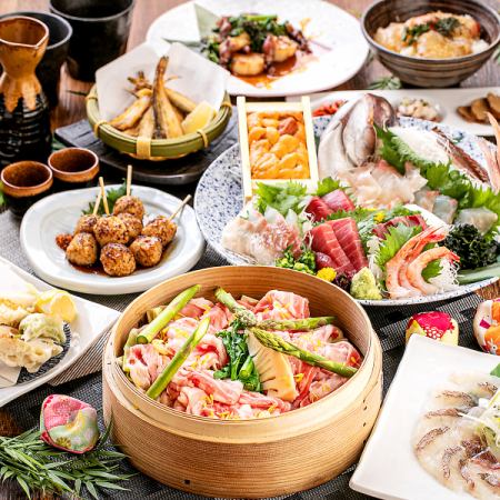 【雅套餐】2种鲜鱼生鱼片和猪肉火锅或蒸猪肉自选！2小时无限畅饮8道菜3,500日元