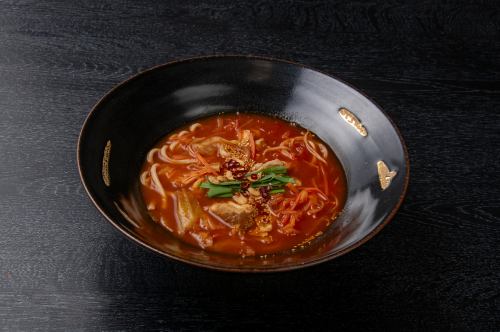 Spicy chicken chige hotpot with udon noodles