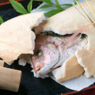 【8～10月】桶盛り!海鮮手巻き寿司と名物!鯛の塩釜焼きコース5500円/150分飲み放題付/8品