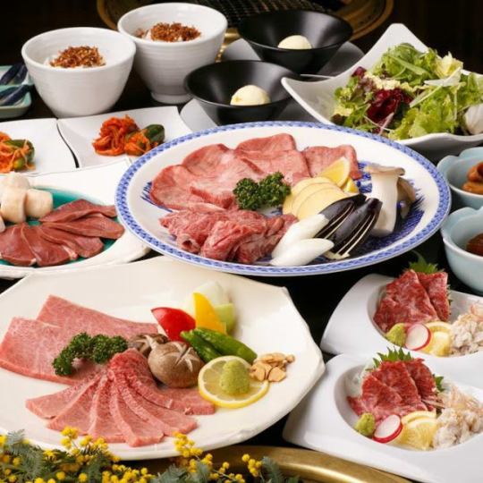 ◆Hot Pepper Limited◆≪Luxurious Japanese Black Beef Yakiniku Course≫ 14 dishes, 2 hours all-you-can-drink included♪ 7,500 yen → 7,000 yen