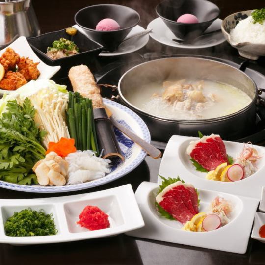 ◆使用正宗食材的博多水泷豪华套餐◆生肉生鱼片、精致粥等7道菜品5,000日元
