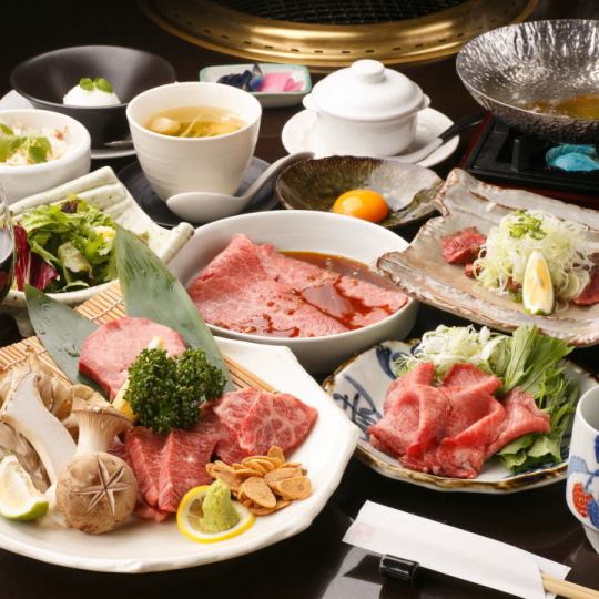 ◆各種菜餚的懷石套餐◆烤肉和牛舌涮鍋的豪華套餐〜盛宴〜附2小時無限暢飲⇒8,500日元