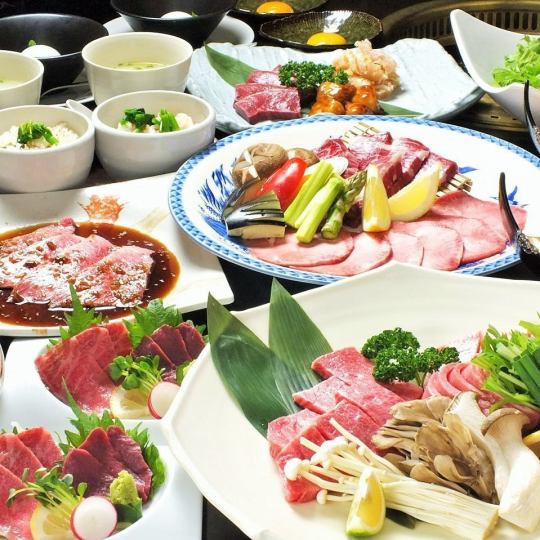 ◆~匠~◆≪特选黑毛和牛烤肉套餐≫肉生鱼片、特选烤肉拼盘等10道菜 6,500日元