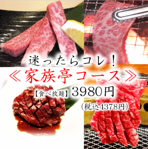 食べ放題迷ったら「家族亭コース」4378円♪当店一番人気、定番のカルビ・ロースから厚切旨肉を食べ放題で♪