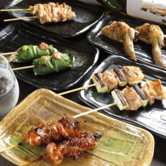 [Easy course] 6 dishes including 3 kinds of sashimi and 5 kinds of skewers, 90 minutes of all-you-can-drink included, 3,500 yen (tax included)