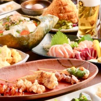 推荐给聚会 ◎ 鸟饮套餐 ◎ 90分钟的生鱼片、串烧等8种菜肴的无限畅饮仅需4,000日元（含税）！