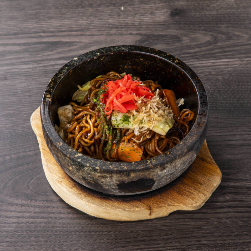 Hot Yakisoba with Sauce from a Street Food Stand