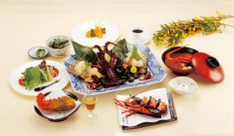 仅限午餐【新宿】活龙虾生鱼片、时令烤菜或牛肉片等。