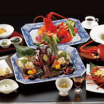 [Kenran] A full course of 11 dishes including lobster tempura, live sashimi, and grilled dishes