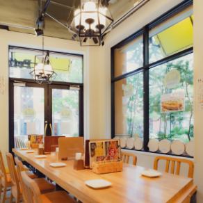 You can enjoy your meal in the restaurant, which is warmly decorated with large windows and warm wood shades and warm colors.