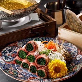 [Luxurious Binge-Food] All-you-can-eat Japanese Black Beef Shabu-Shabu & Tongue Shabu-Shabu Wrapped in Green Onions Course 6,800 yen (tax included)