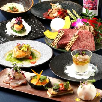《Hayate》 Matsusaka beef sirloin and fillet tasting, blackthroat seaperch, scallops, 4 kinds of appetizers, etc. 10 dishes in total ◇ 33,000 yen