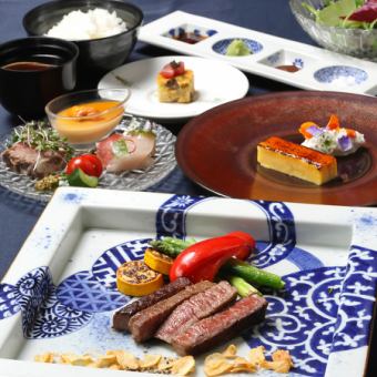 【Lunch】《雅～miyabi～》本日の和牛厳選部位、旬魚、前菜3種、デザートなど全8品◇6,000円