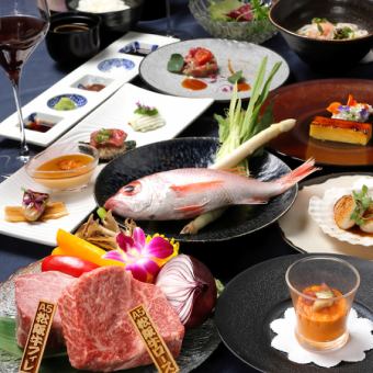【Lunch】《颯hayate》松阪牛ロース・フィレの食べ比べ、ノドグロ、帆立、前菜等10品◇33,000円