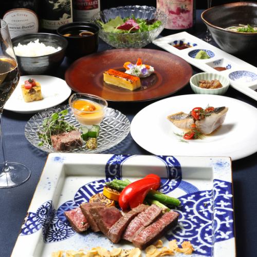 《凛～rin～》A4黒毛和牛ロース・フィレの食べ比べ、旬魚、季節の前菜など全8品◇11,000円