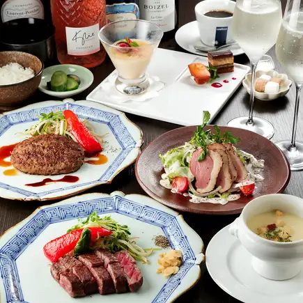 【Lunch】《紬tsumugi》 국산 소 샐로인 or 아와지 소 햄버거, 디저트 등 전 5품◇2,500엔
