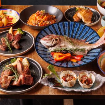 鯛1尾のアクアパッツァを含む全11品コース｛2時間生ビール含む飲み放題付き(L.O90分)}  6500円