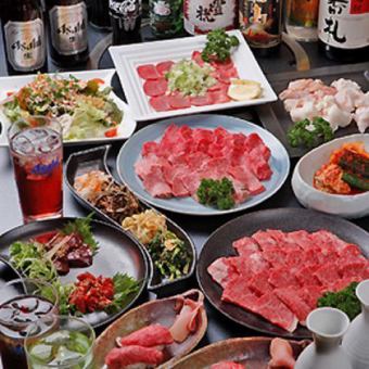 ★事前予約★【2H飲放題付6000円コース】黒毛和牛焼目にぎり寿司やおすすめ上焼肉3種/飲放Lo90分
