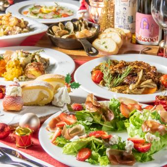 POP的聖誕節特別晚餐套餐:7道聖誕菜餚+2小時暢飲,價格為7700日圓(含稅)