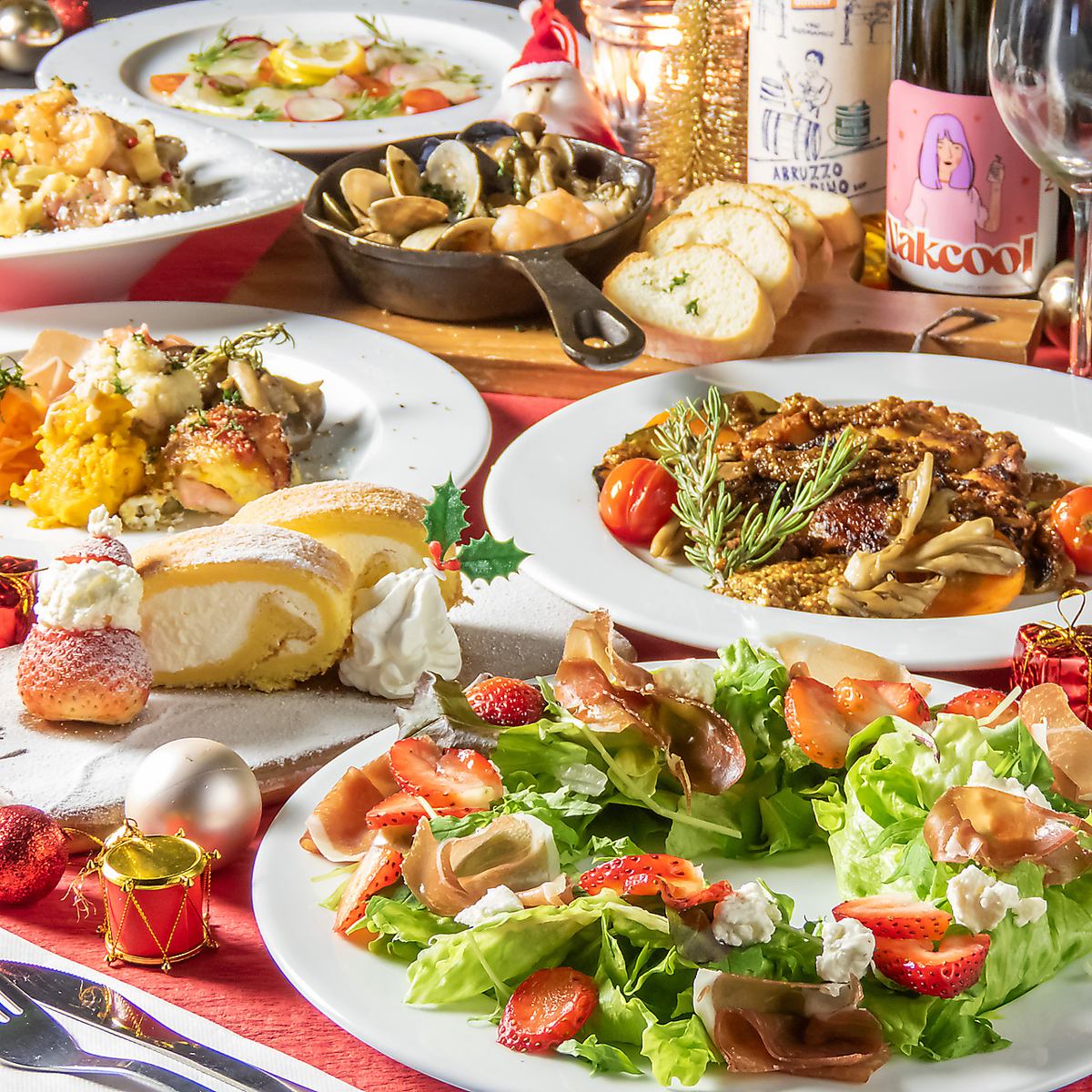Colorful Christmas dinner course with 2 hours of all-you-can-drink for 7,700 yen (tax included)