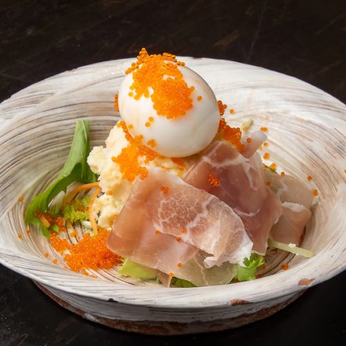 Potato salad with prosciutto and soft-boiled egg