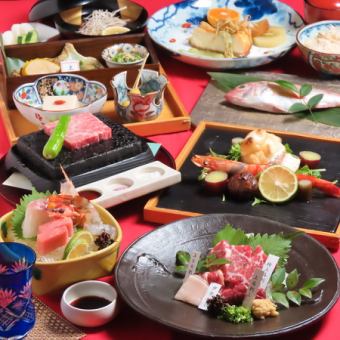 [Good for day or night] Local Kaiseki "Maisakura" dishes [Total 8 dishes] 8,800 yen (tax included) "Horse sashimi & Daiguruma prawns, etc."