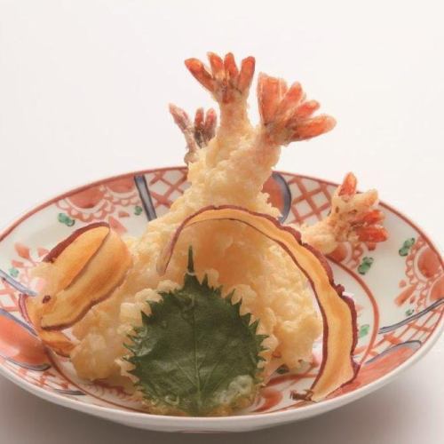 海老の天婦羅/天婦羅盛合せ/阿波尾鶏の唐揚げ