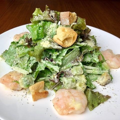 Avocado and shrimp Caesar salad