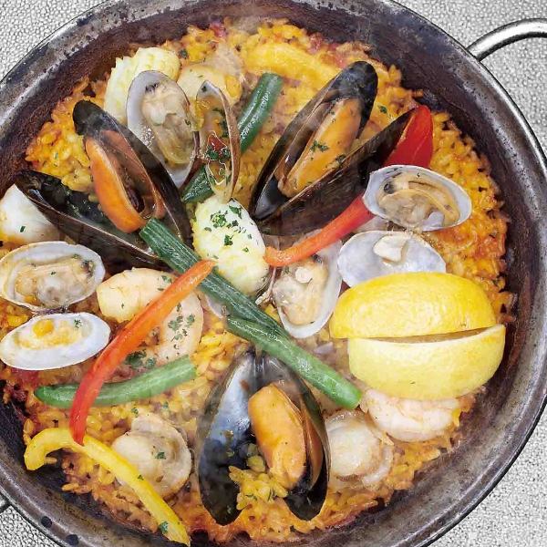 Authentic paella with the scent of seafood